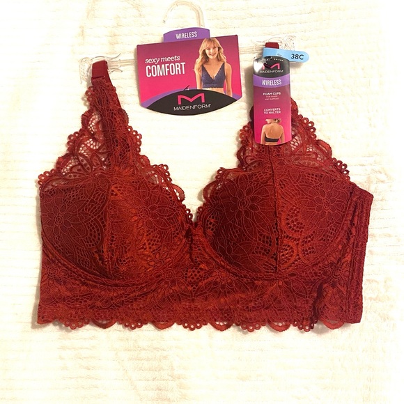 ✨ SALE NWT Wireless Comfort Convertible Lace Bra in Deep Red - Picture 2 of 8